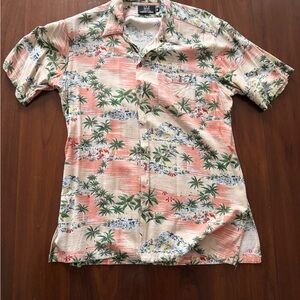 Ike Behar Coral and Cream Palm Print Shirt